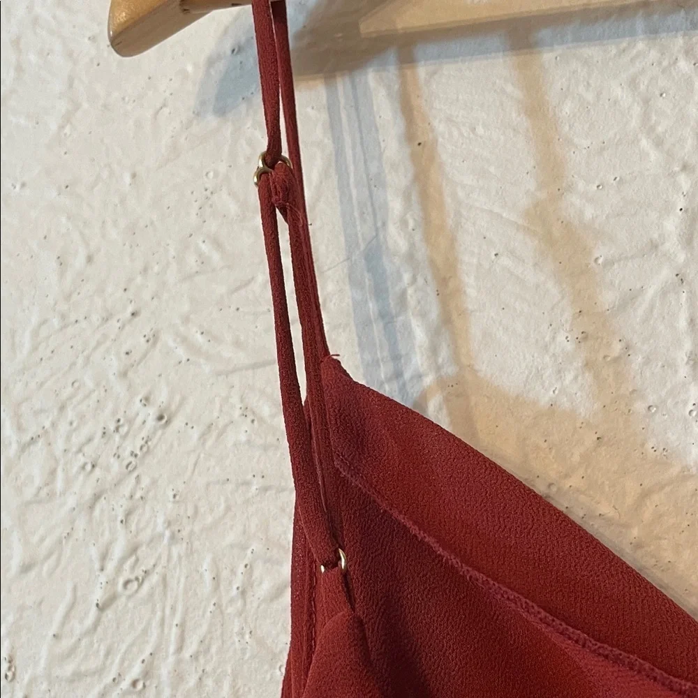 NWT Oh Polly Cowl Neck Backless Waterfall Skirt Mini Dress in Red Size 6